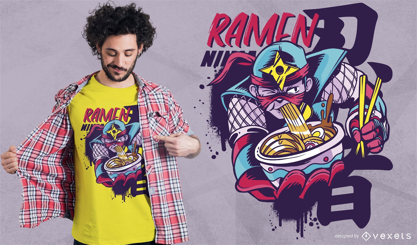 Diseño de camiseta ninja ramen