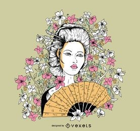 Diseño de camiseta de geisha de vector libre