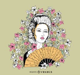 Kostenlose Vektor Geisha T-Shirt Design