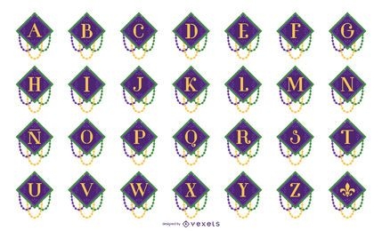 Conjunto de letras de guirnalda de alfabeto de Mardi Gras