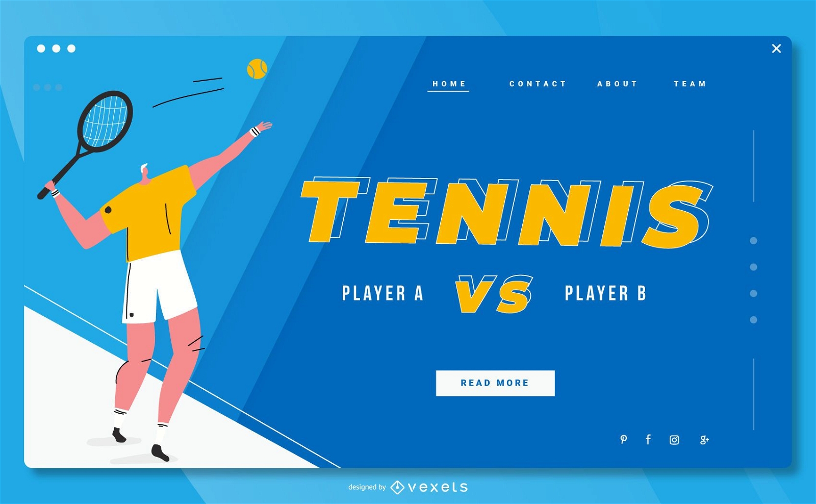 Design da página inicial de esportes de tênis