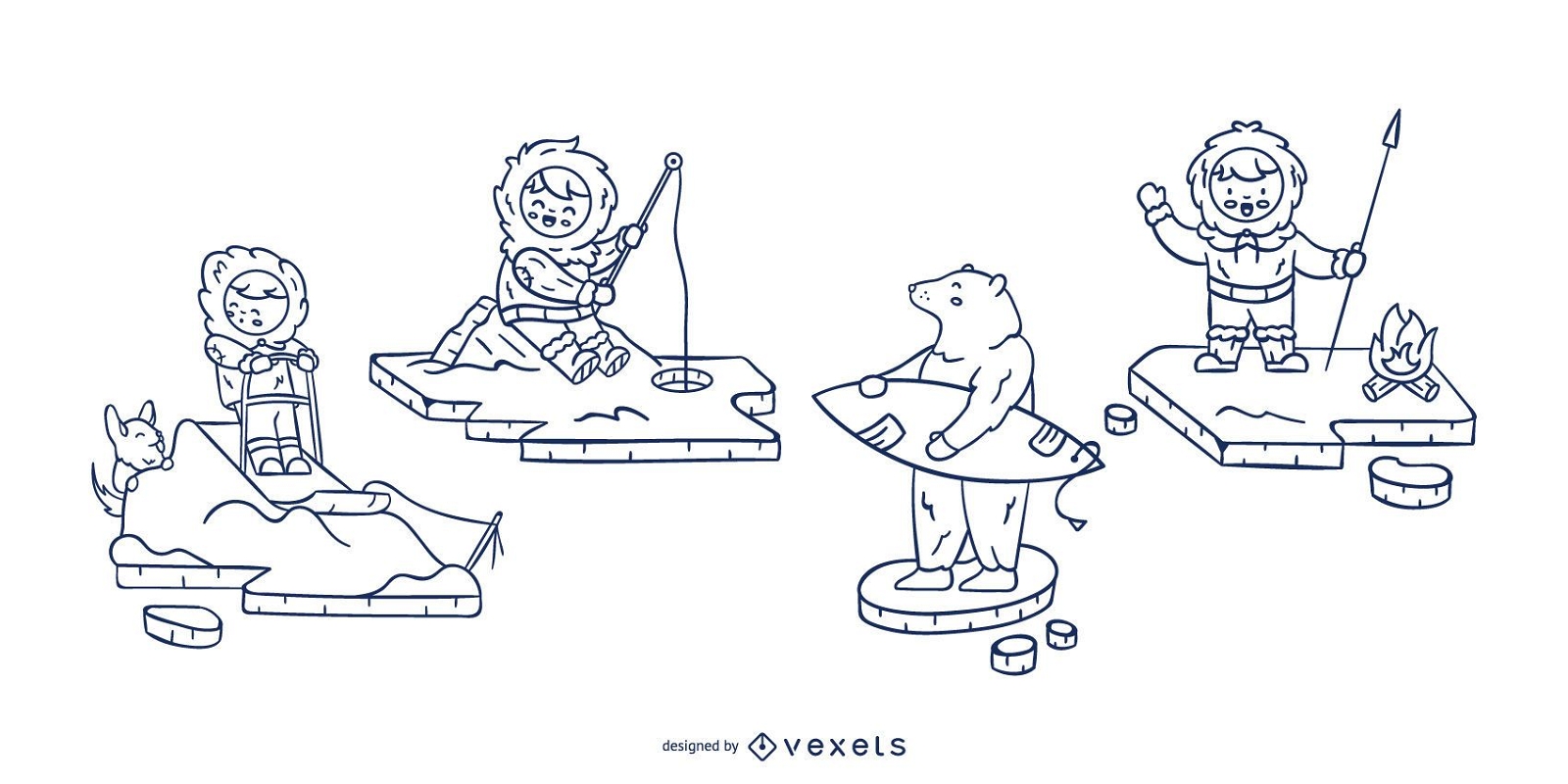 Eskimo characters stroke set
