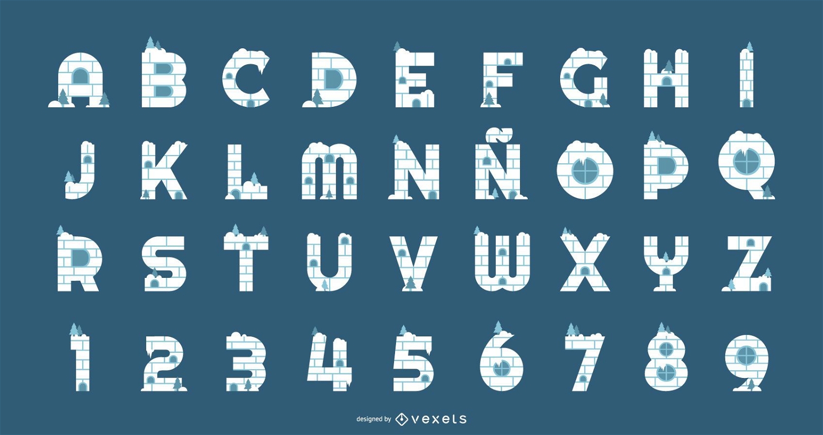 Igloo alphabet and numbers set