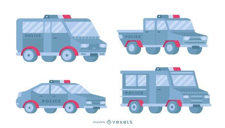 Conjunto plano de carros de polícia