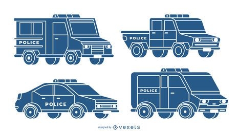 Conjunto de coches de policía azul
