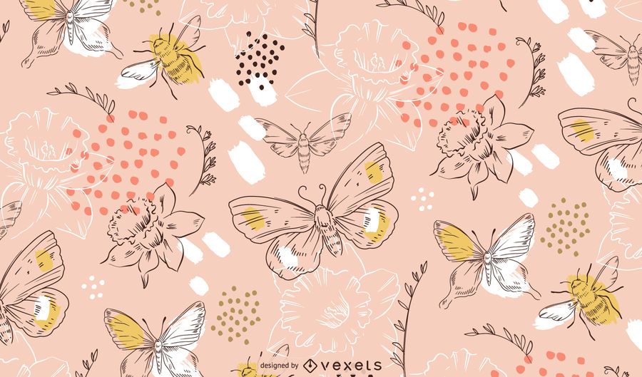 Spring flowers and butterflies pattern Spring flowers and butterflies pattern