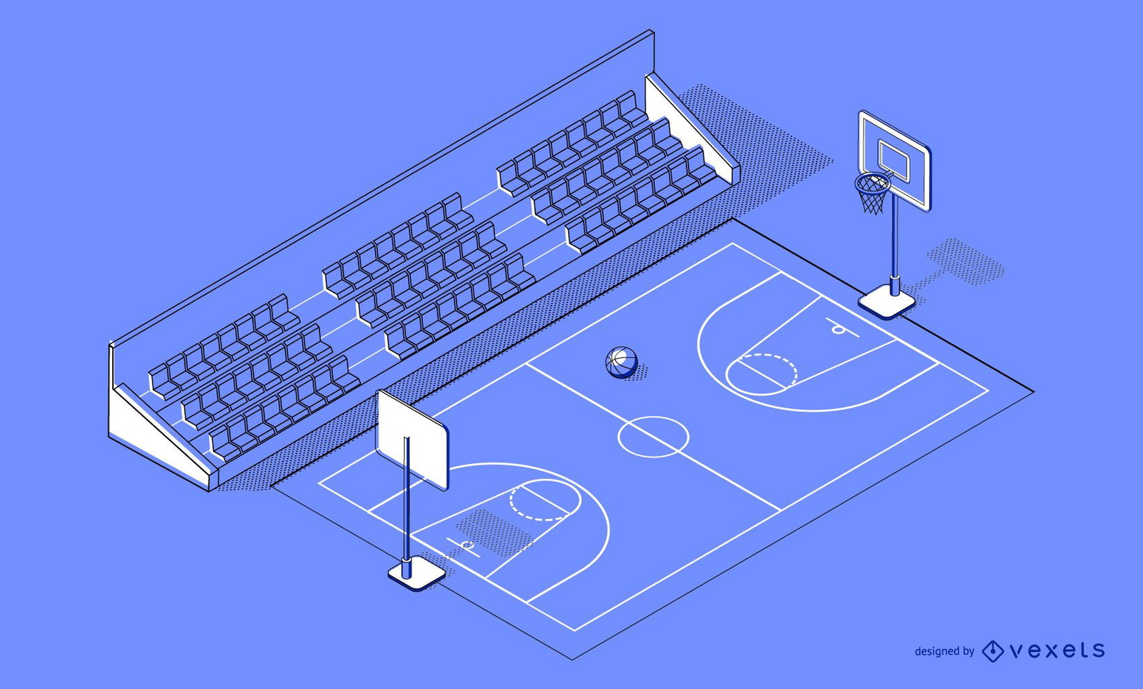 Diseño de cancha de baloncesto isométrica