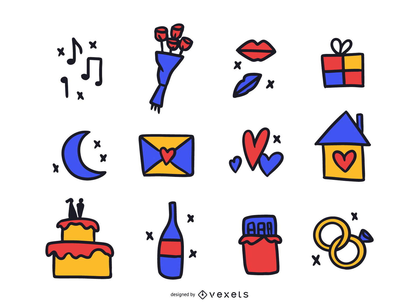 Love Elements Colored Doodle Pack