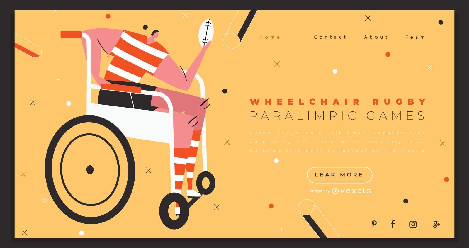 Design de p?gina de destino de esportes de rugby em cadeira de rodas