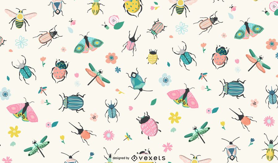 Spring insects pattern design Spring insects pattern design