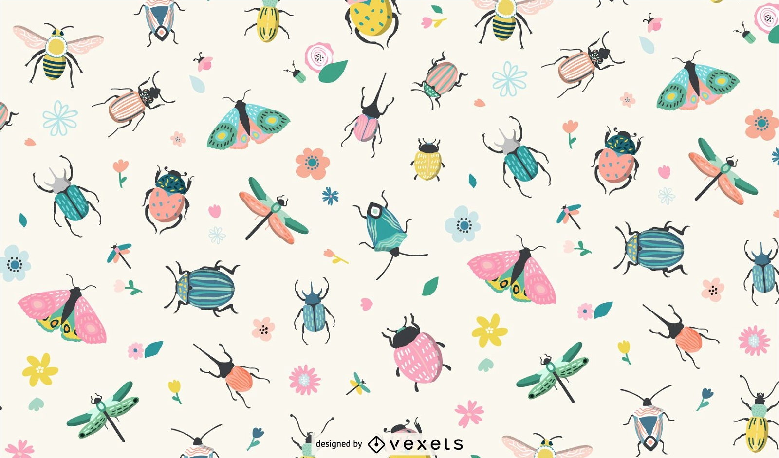 Spring insects pattern design