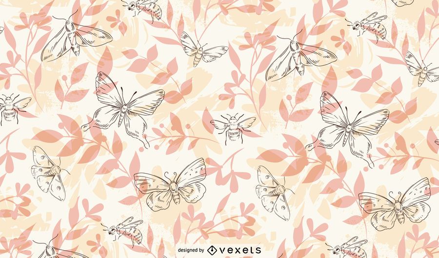 Spring insects hand drawn pattern Spring insects hand drawn pattern