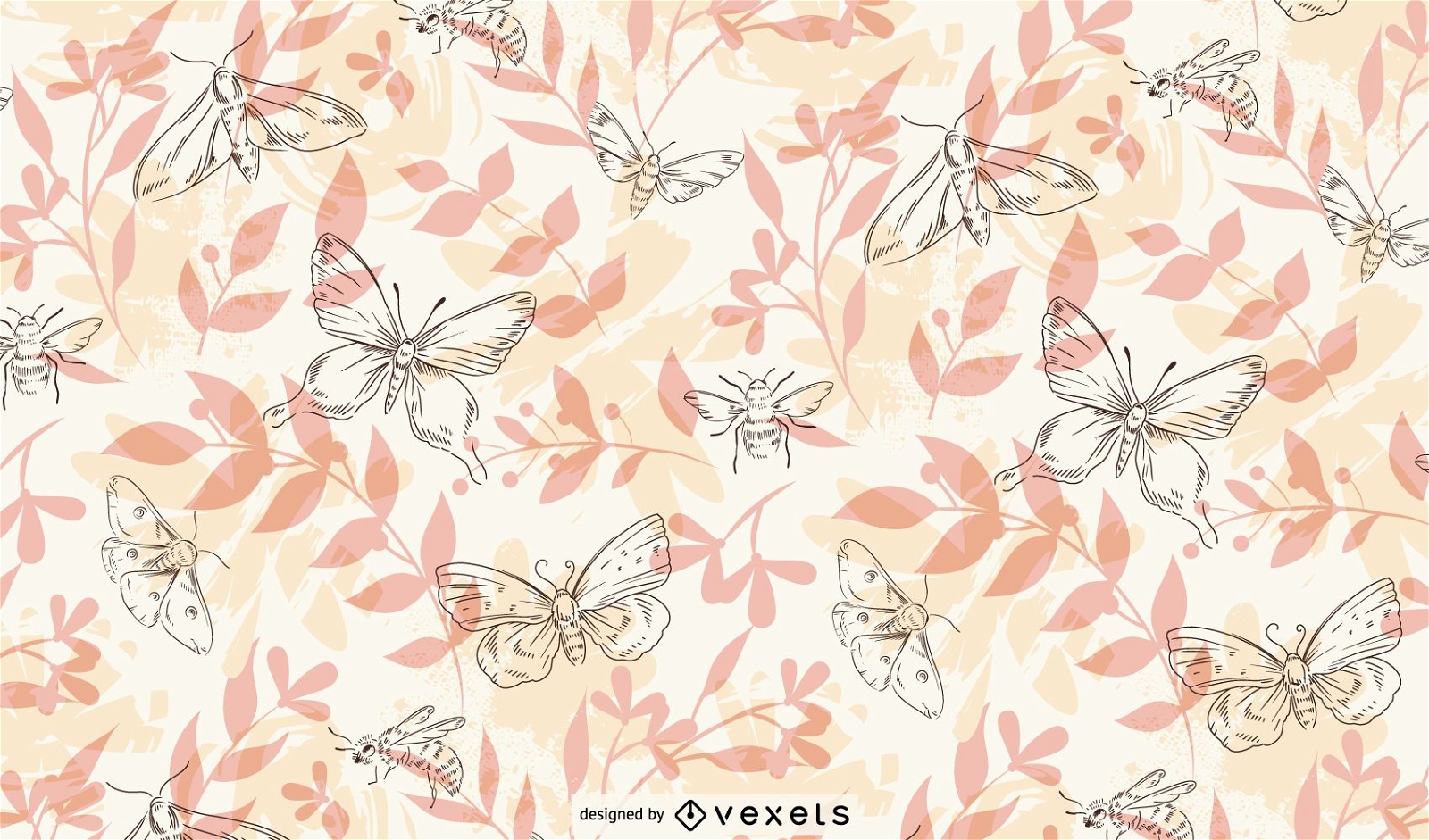 Spring insects hand drawn pattern