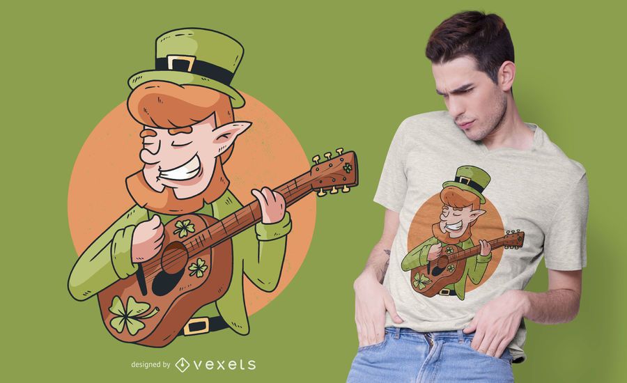 Leprechaun guitarist t-shirt design Leprechaun guitarist t-shirt design