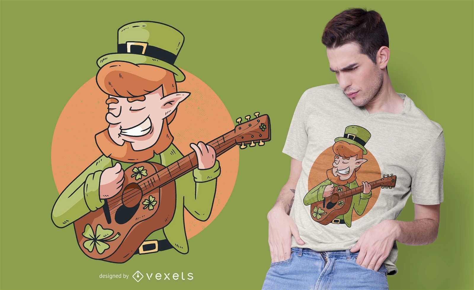 Diseño de camiseta de guitarrista duende