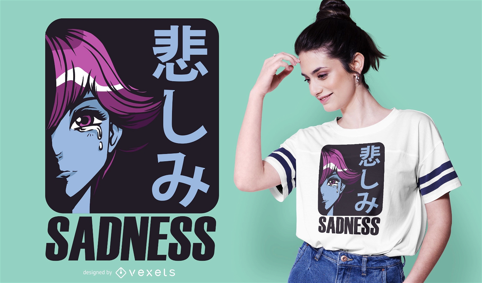 Design de t-shirt de anime tristeza