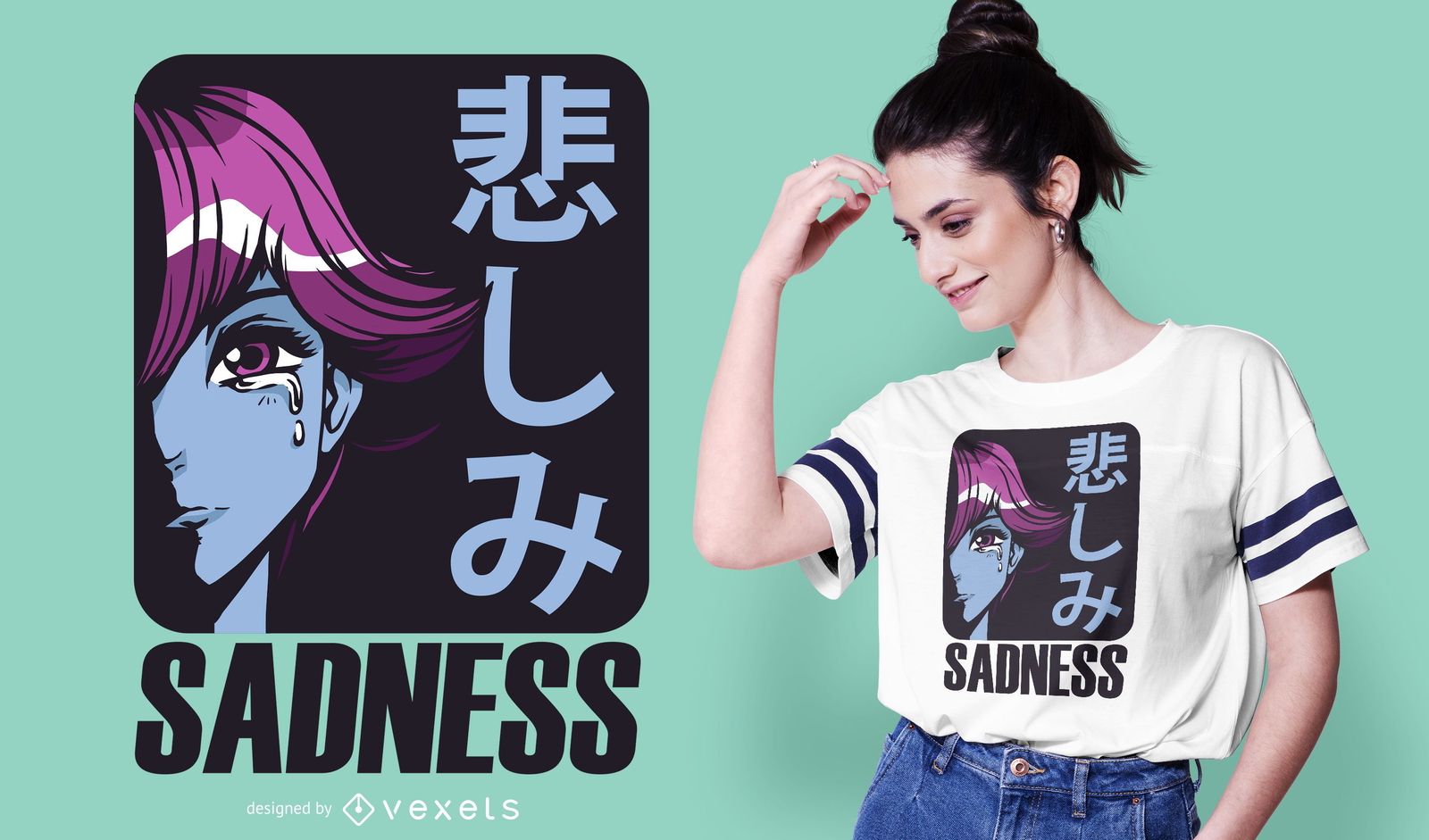 Sad Anime Girl T-shirt Design Vector Download