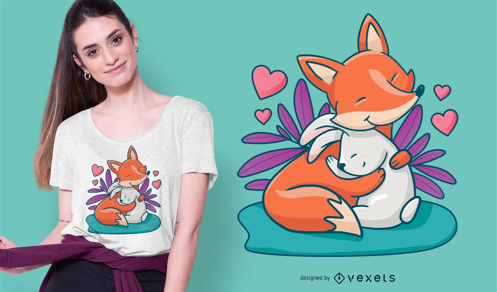 Design de camiseta com abra?o de coelho Fox