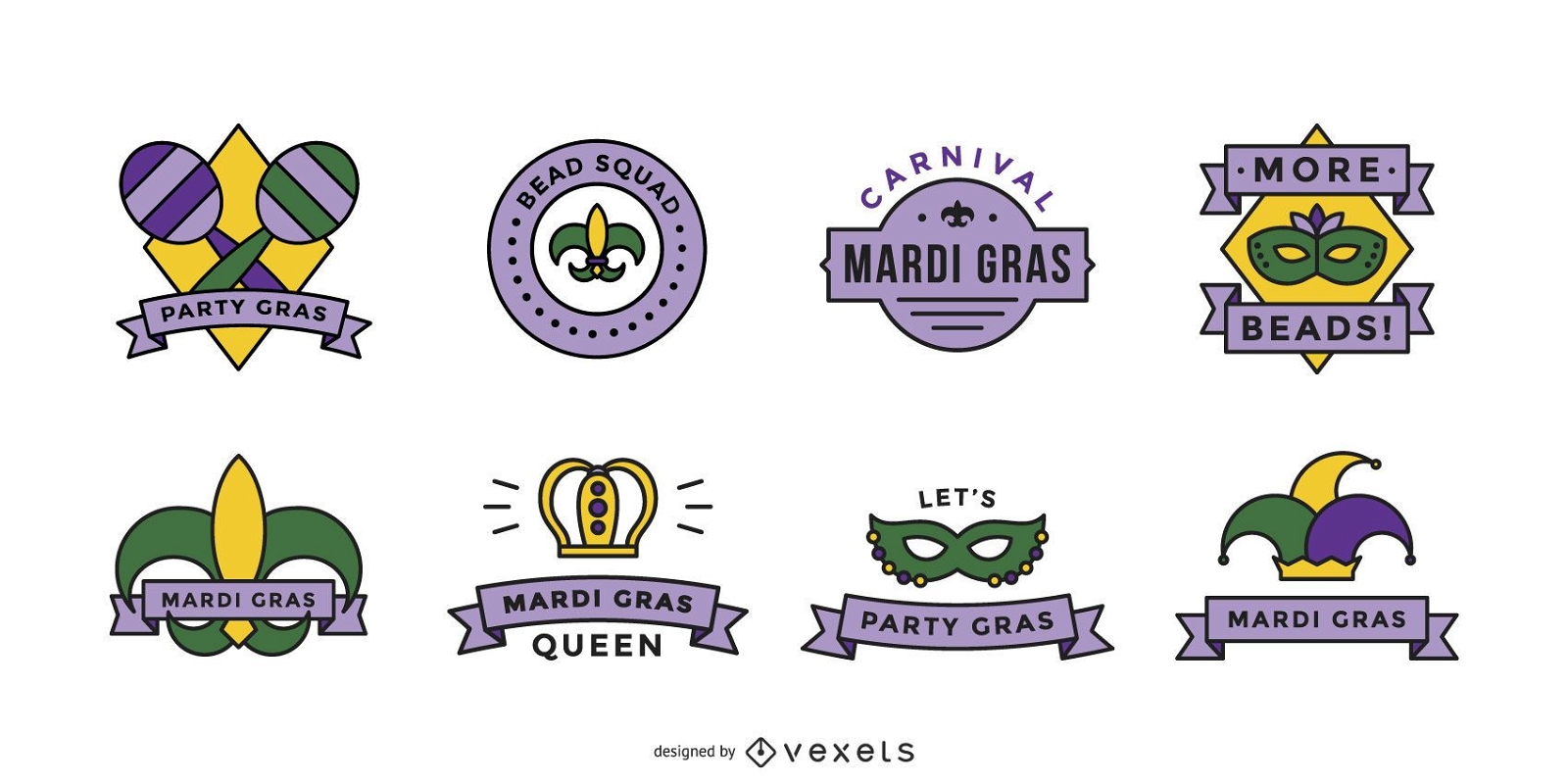 Mardi gras badge set