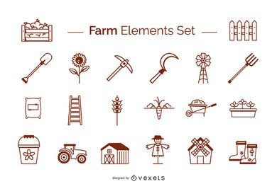 Conjunto de trazos de elementos de granja