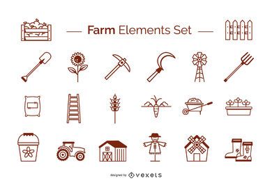 Farm elements stroke set Farm elements stroke set