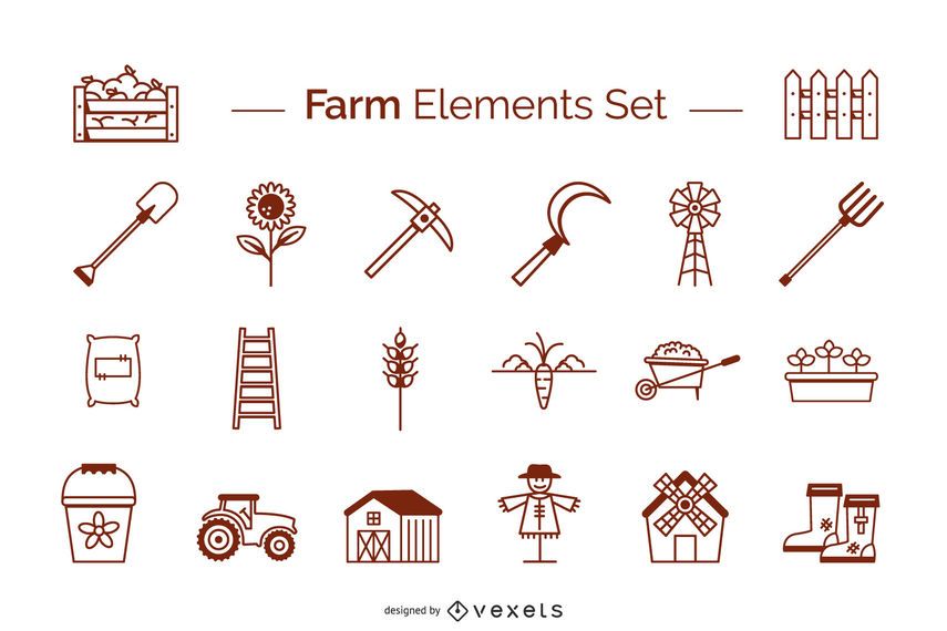 Farm elements stroke set Farm elements stroke set
