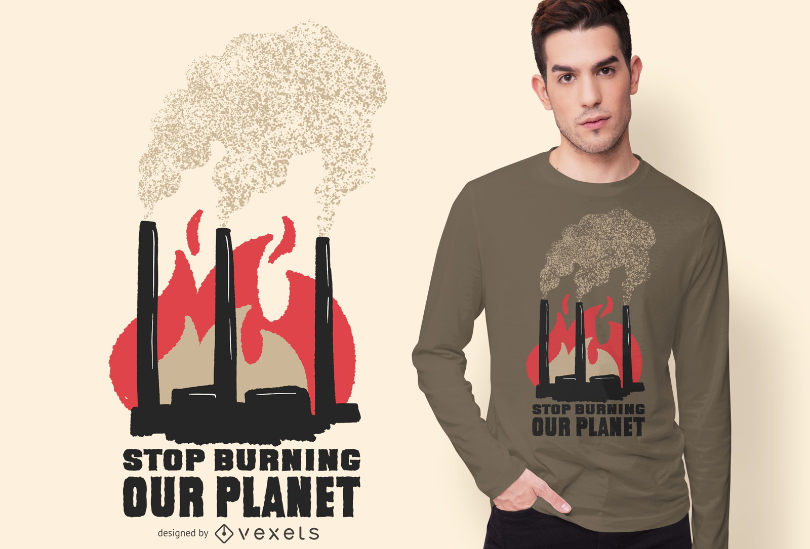 Design de camisetas com citações de poluição da fábrica