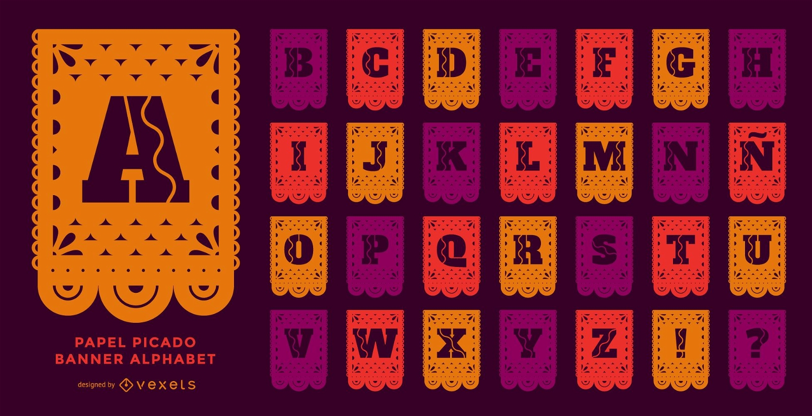 Conjunto de alfabeto de banner de papel picado