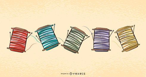 Thread spools illustration set