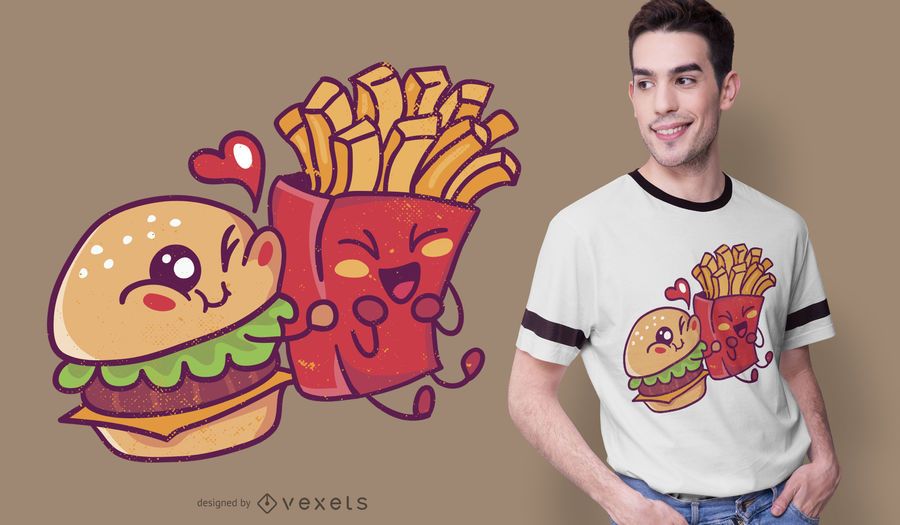 Burger Loves Fries T-shirt Design Burger Loves Fries T-shirt Design