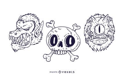 Paquete de diseño de estilo Monster Head Stroke