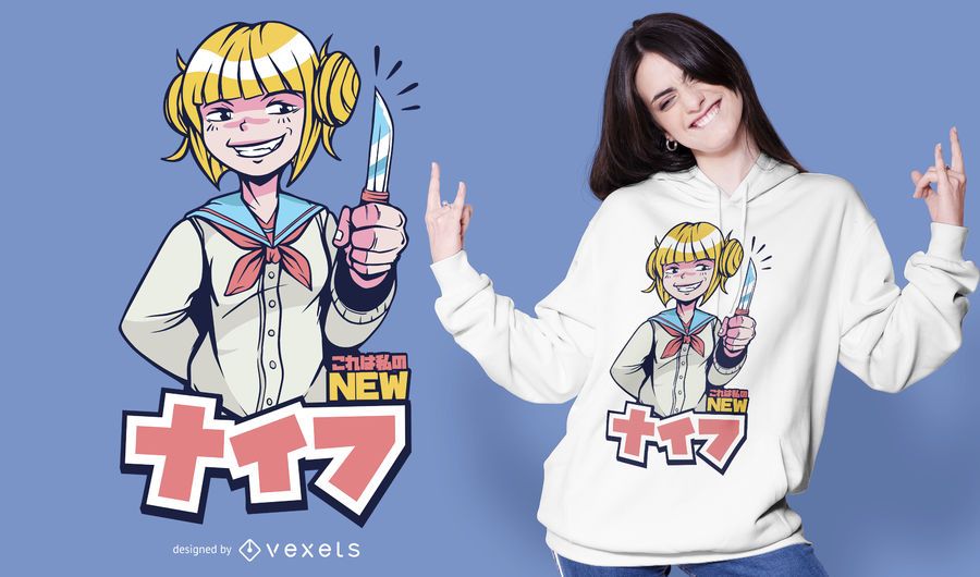 Anime Girl Knife T-shirt Design Anime Girl Knife T-shirt Design