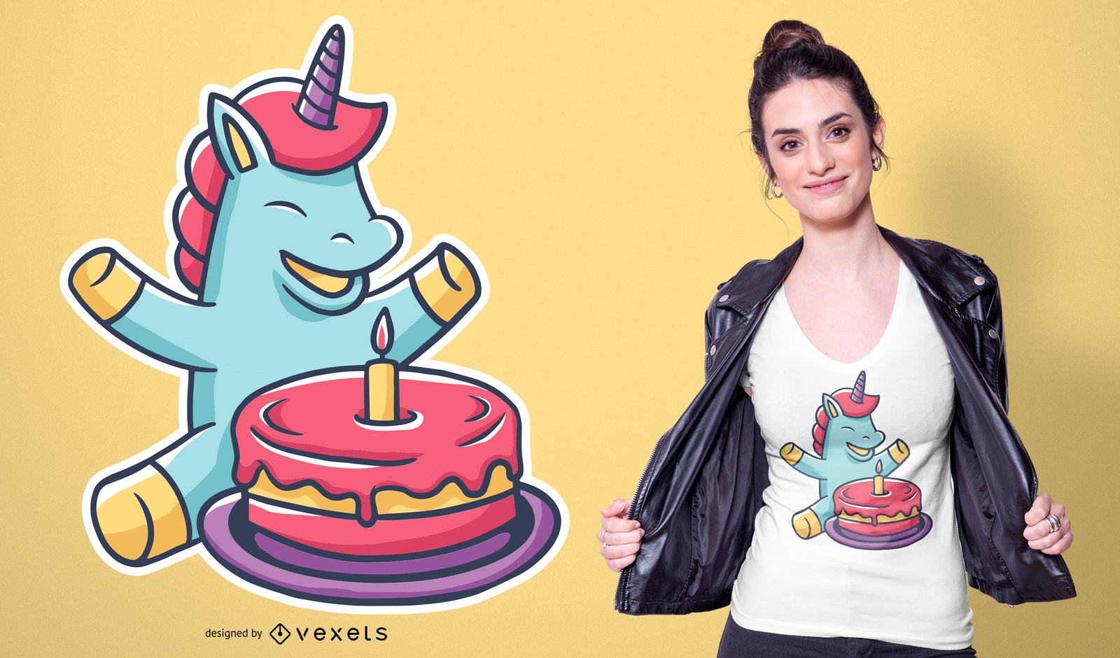 Unicorn Cartoon Cake T-shirt Design