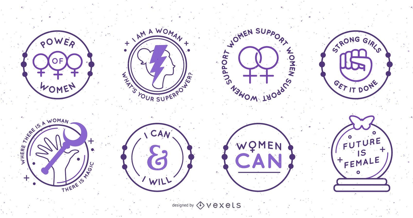 Conjunto de emblemas circulares de dia das mulheres
