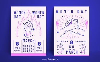 Women's day fists and hands poster set