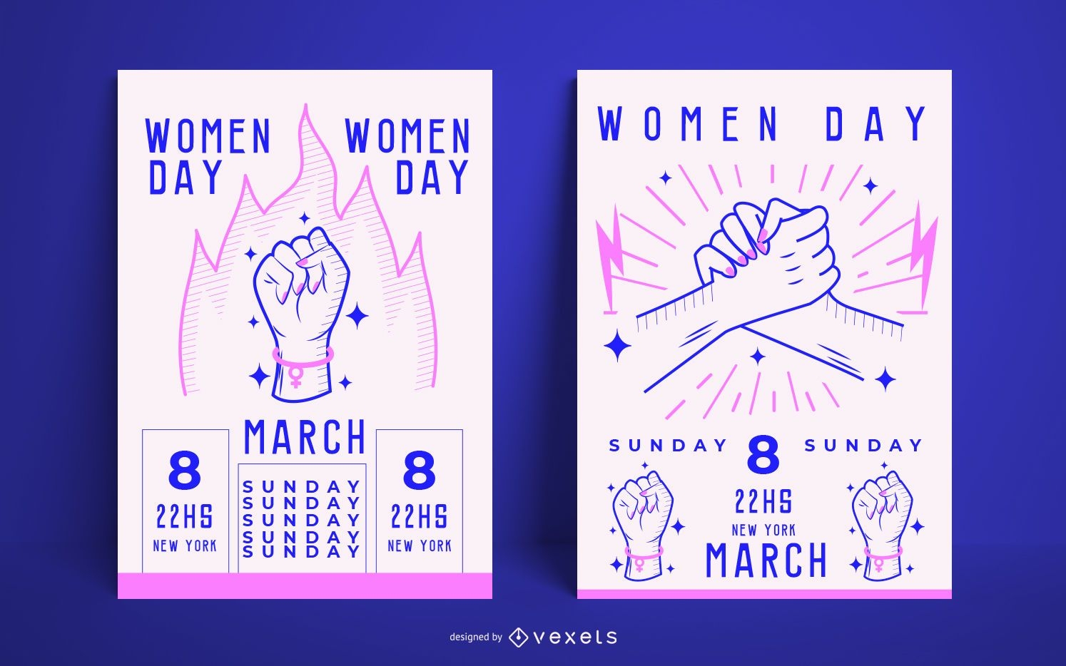 Conjunto de carteles de puños y manos del día de la mujer.