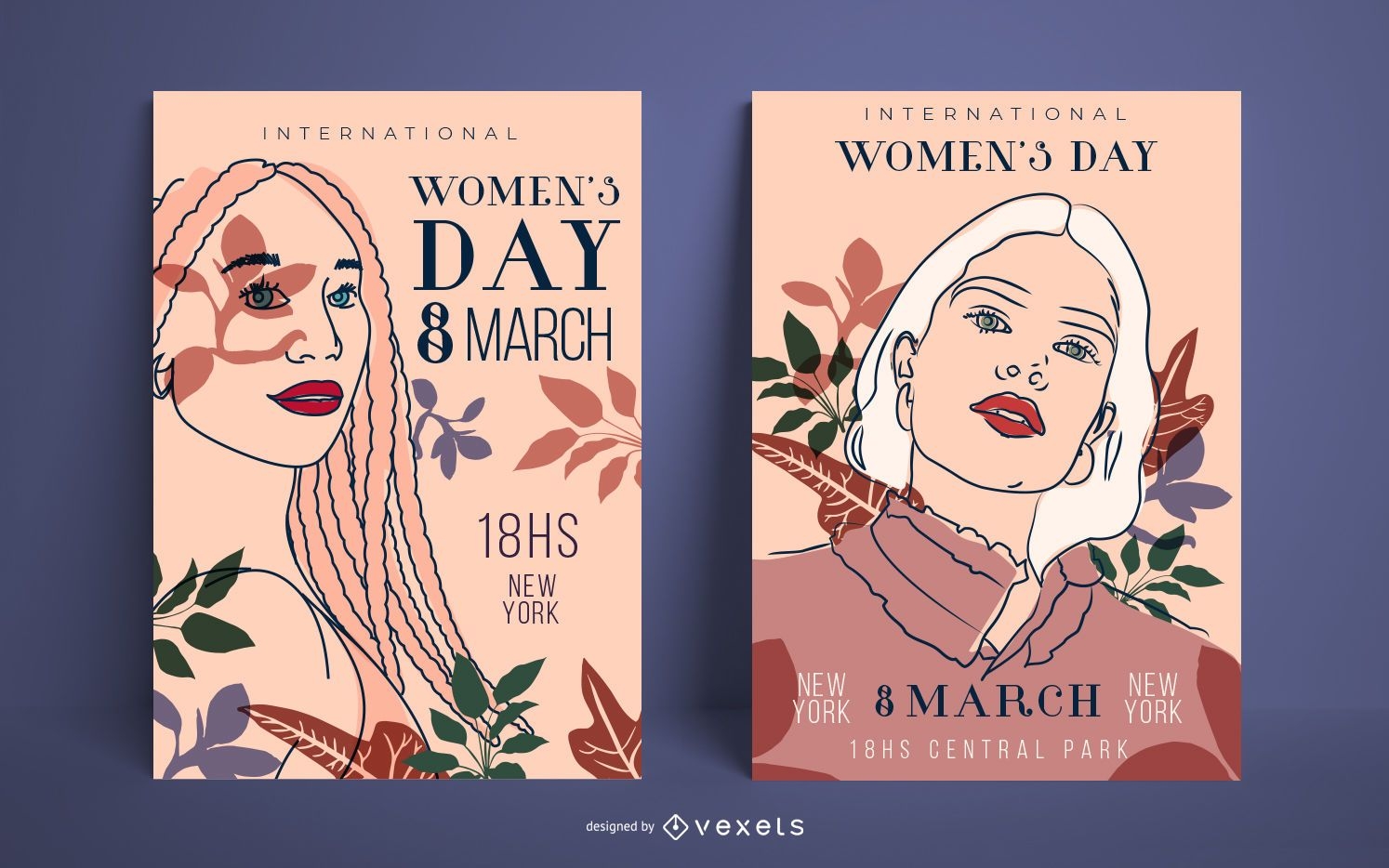 Women's day floral monoline poster set