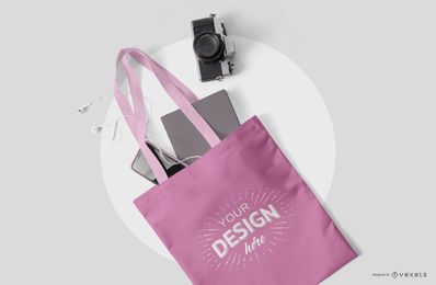 Tote bag stationery mockup psd