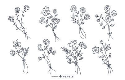 Handgezeichneter Satz der botanischen Blumen