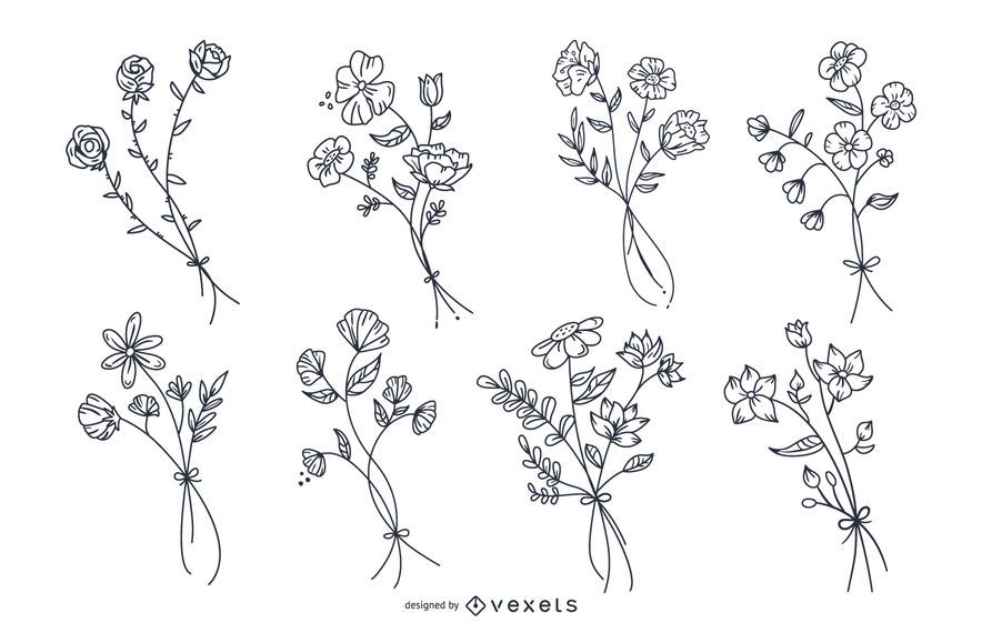 Botanical flowers hand drawn set Botanical flowers hand drawn set
