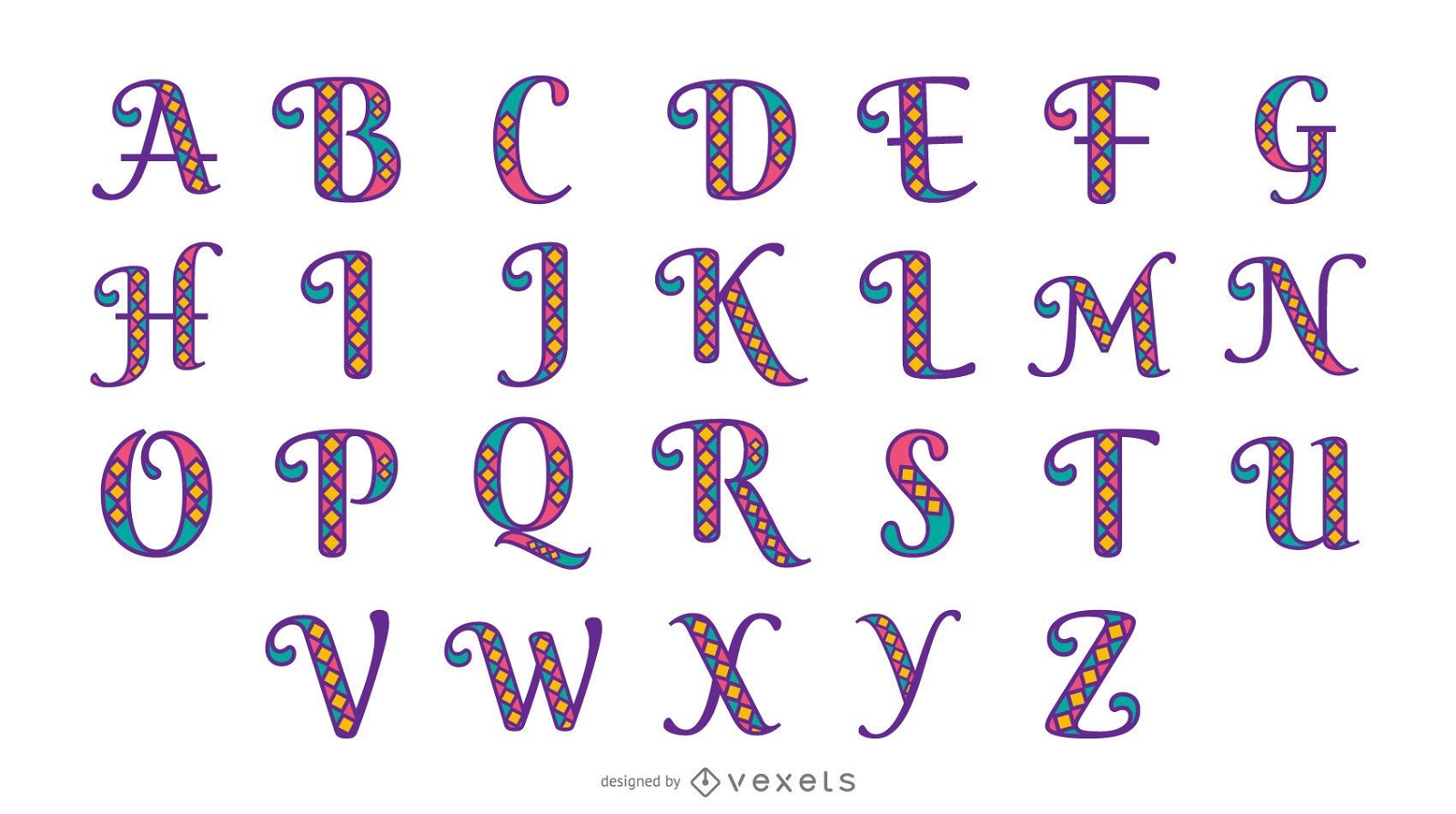 Conjunto de alfabeto de mardi gras