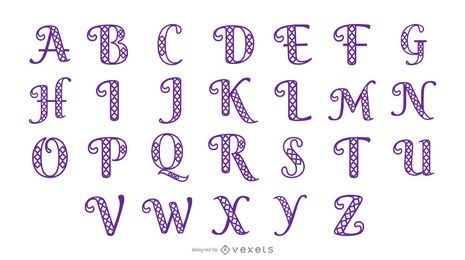 Mardi gras stroke alphabet set