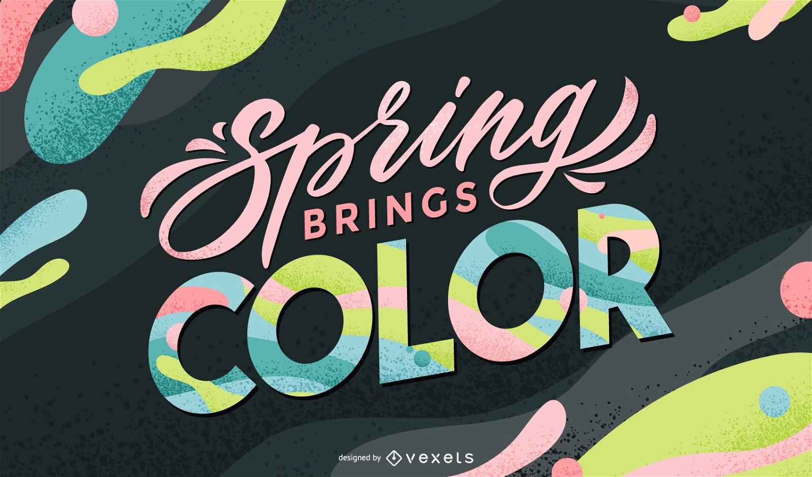 A primavera traz o design de letras coloridas
