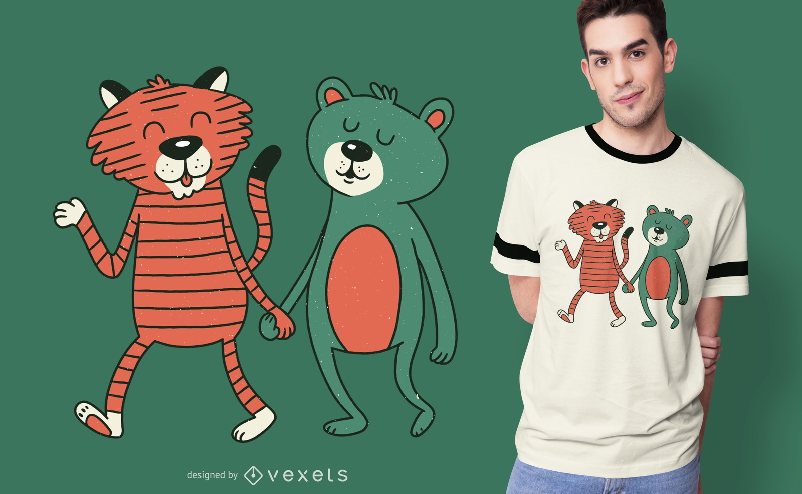 Design de camiseta de urso e tigre