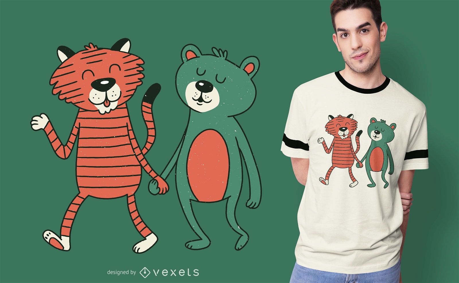 Diseño de camiseta de oso y tigre.