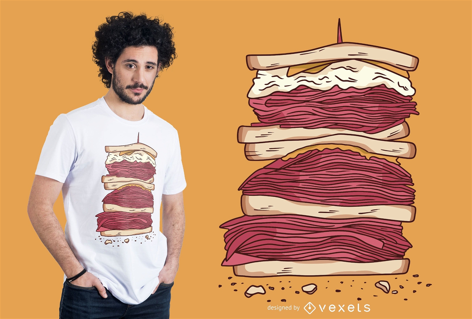 Diseño de camiseta de sandwich de carne.