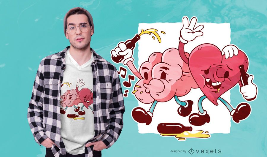 Diseño de camiseta borracho de corazón y cerebro Diseño de camiseta borracho de corazón y cerebro