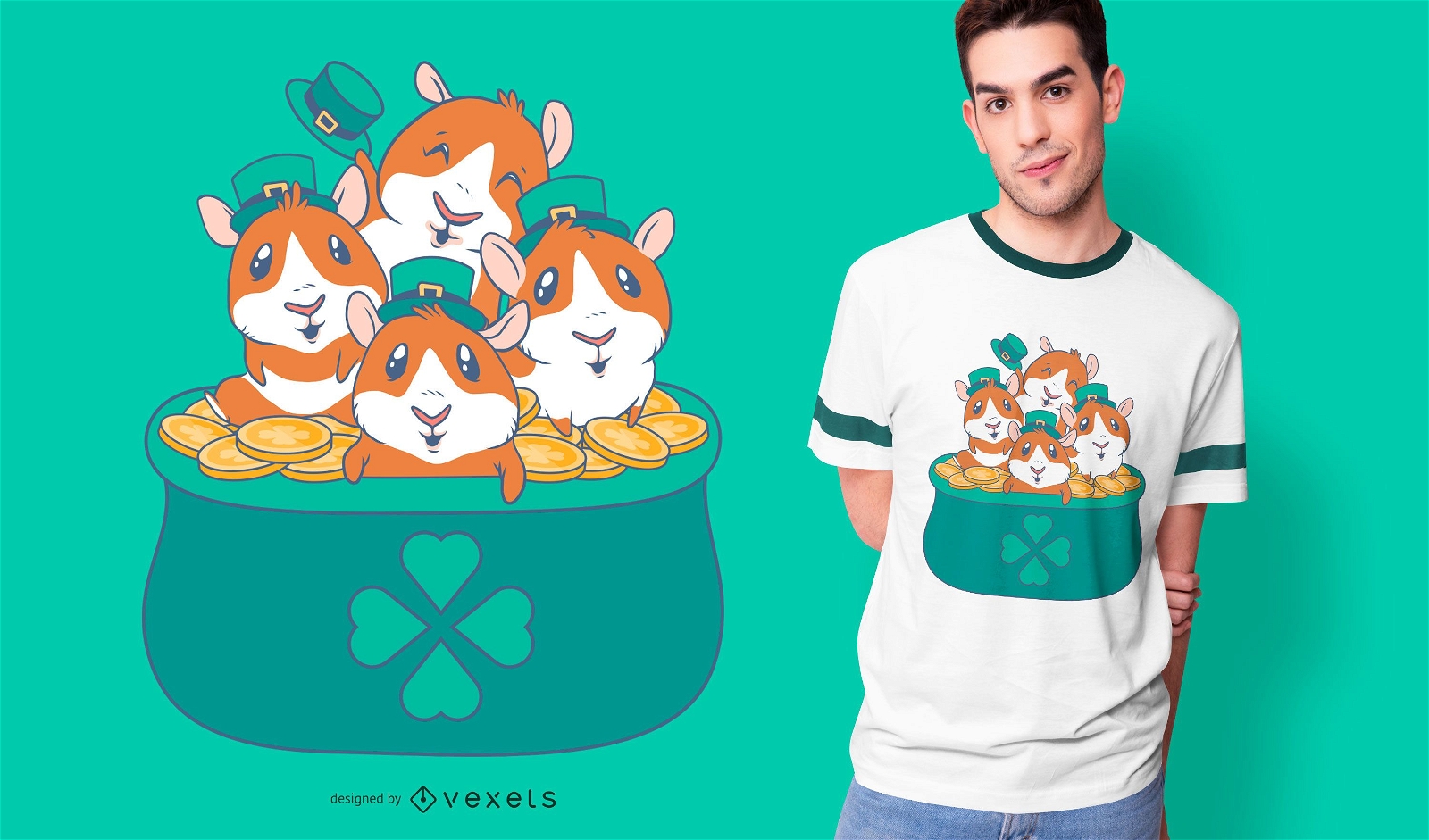 Diseño de camiseta de patricks de conejillos de Indias