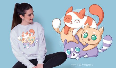 Gatos lindos jugando diseño de camiseta Gatos lindos jugando diseño de camiseta