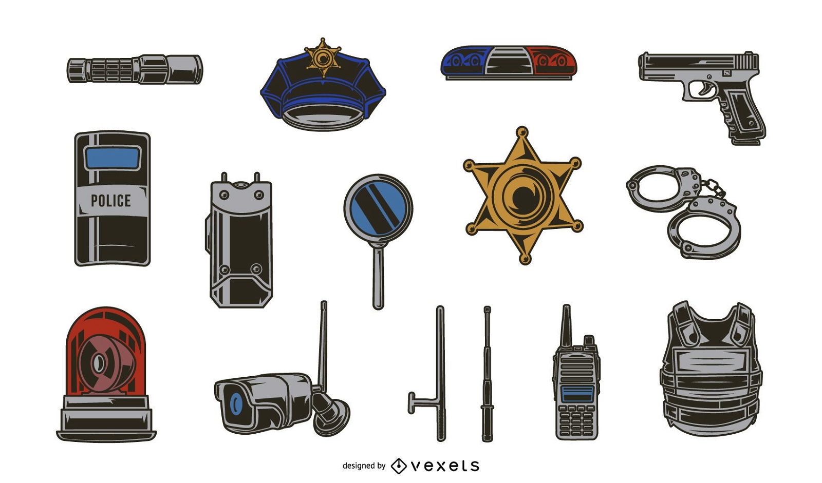 Pacote de ilustração de elementos policiais